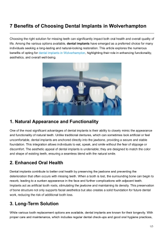 7 Benefits of Choosing Dental Implants in Wolverhampton
