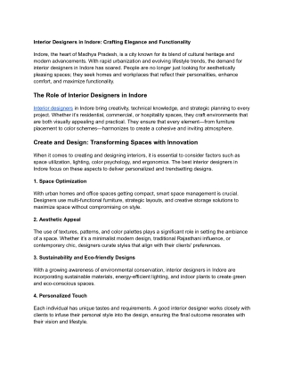 Interior Designers in Indore: Crafting Elegance and Functionality