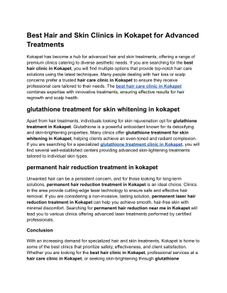 Best Hair and Skin Clinics in Kokapet for Advanced Treatments