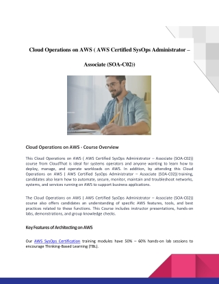 Cloud Operations on AWS ( AWS Certified SysOps Administrator – Associate (SOA-C02))