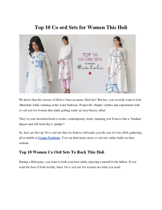 Top 10 Co ord Sets for Women This Holi