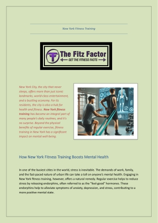 Fitness Training - Fitz Factor - New York