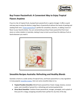 Buy Frozen Passionfruit_ A Convenient Way to Enjoy Tropical Flavors Anytime