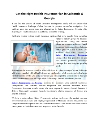 Get the Right Health Insurance Plan in California & Georgia
