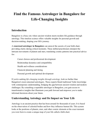 Find the Famous Astrologer in Bangalore for Life-Changing Insights