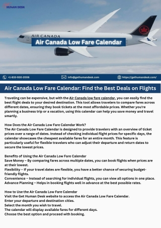 Air Canada Low Fare Calendar