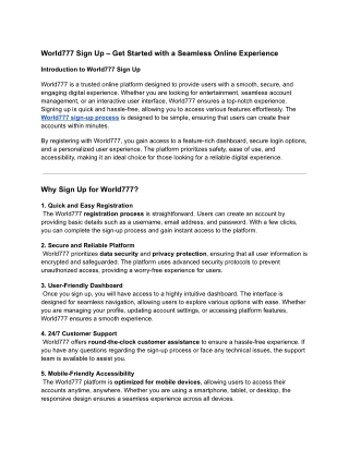 World777 Sign Up – Create Your Account for a Smooth Experience