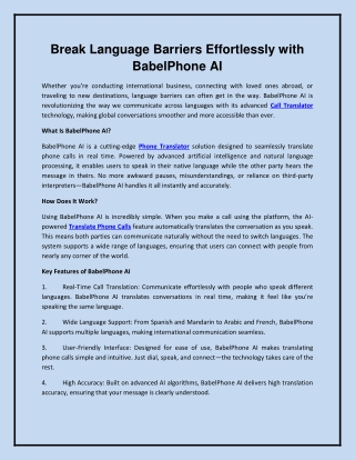 Break Language Barriers Effortlessly with BabelPhone AI