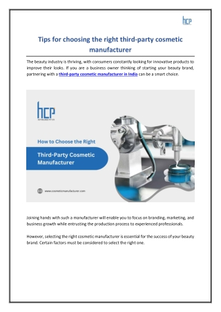 How to Choose the Right Third-Party Cosmetic Manufacturer in India?