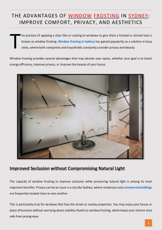 The Advantages of Window Frosting in Sydney Improve Comfort, Privacy, and Aesthetics