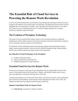 The Role of Cloud Services in Supporting Remote Work