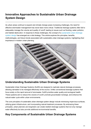 Innovative Approaches to Sustainable Urban Drainage System Design