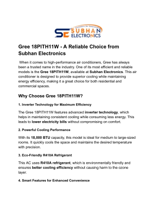 Gree 18PITH11W - A Reliable Choice from Subhan Electronics