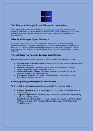 The Role of a Damages Expert Witness in Legal Cases
