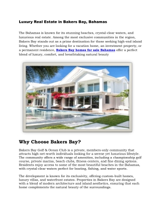 Luxury Real Estate in Bakers Bay, Bahamas