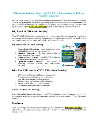 E3D Admin Training: Master AVEVA E3D Administration for Efficient Project Manage