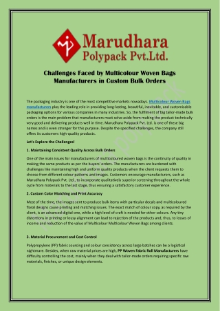 Challenges Faced by Multicolour Woven Bags Manufacturers in Custom Bulk Orders