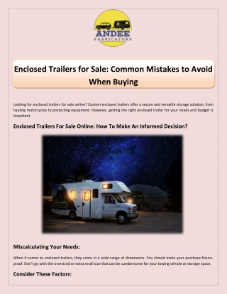 Enclosed Trailers for Sale Common Mistakes to Avoid When Buying