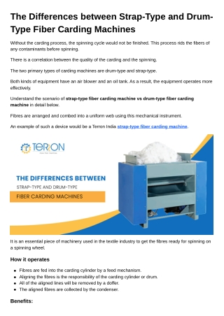 The Differences between Strap-Type and Drum-Type Fiber Carding Machines