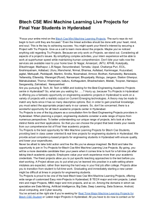 Btech CSE Mini Machine Learning Live Projects for Final Year Students in Hyderabad