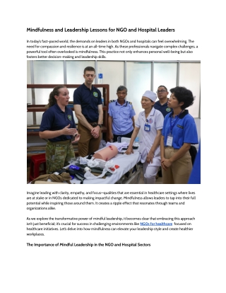 Mindfulness and Leadership Lessons for NGO and Hospital Leaders