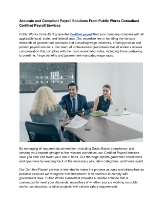 Accurate and Compliant Payroll Solutions From Public Works Consultant Certified Payroll Services