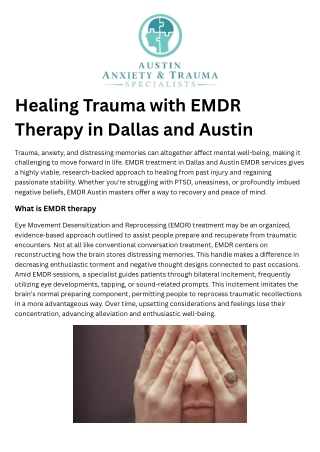 Healing Trauma with EMDR Therapy in Dallas and Austin