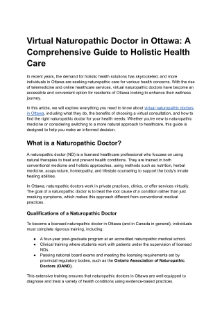Virtual Naturopathic Doctor in Ottawa_ A Comprehensive Guide to Holistic Health Care