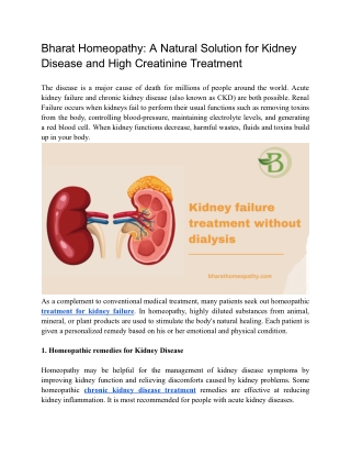 Bharat Homeopathy A Natural Solution for Kidney Disease and High Creatinine Treatment