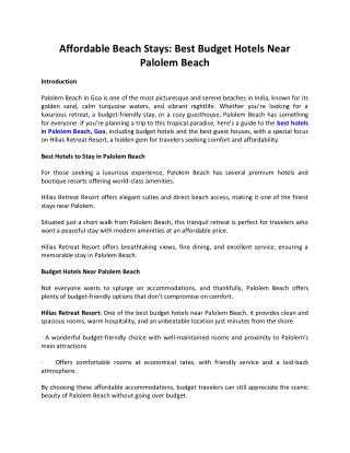 Best Hotels to Stay In Palolem - Hilias Retreat Resort