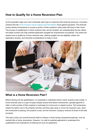 How to Qualify for a Home Reversion Plan