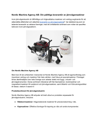 Nordic Machine Agency AB_ Din pålitliga leverantör av järnvägsmaskiner
