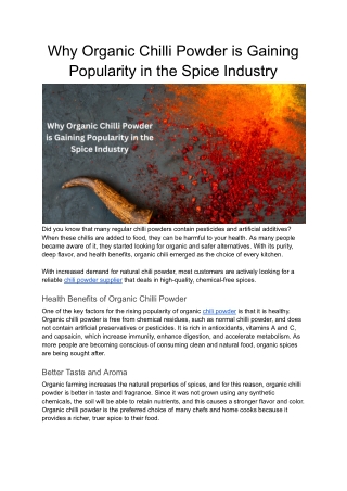 Why Organic Chilli Powder is Gaining Popularity in the Spice Industry
