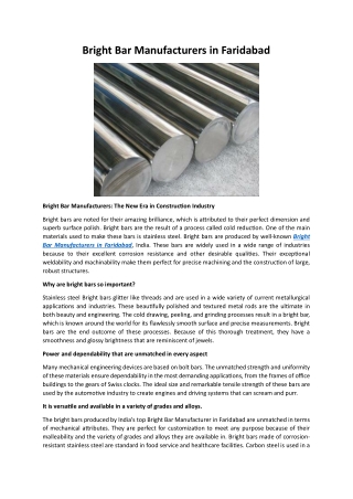 Bright Bar Manufacturers in Faridabad