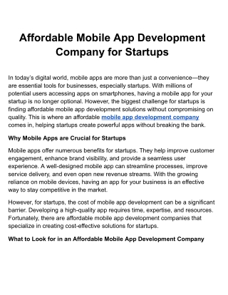 Affordable Mobile App Development Company for Startups