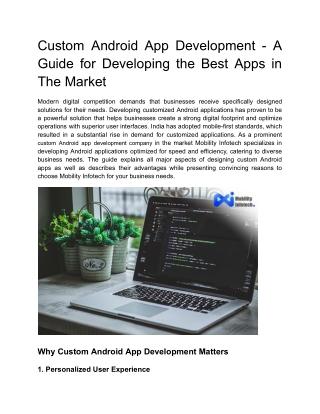 Custom Android App Development - A Guide for Developing the Best Apps in The Market