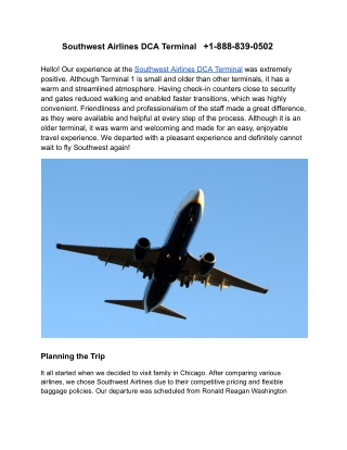 Southwest Airlines DCA Terminal    1-888-839-0502