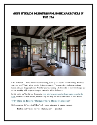 Best Interior Designers for Home Makeovers in the USA