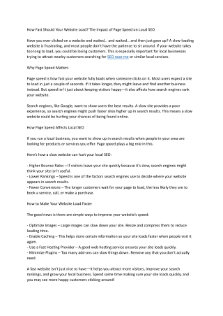 How Fast Should Your Website Load The Impact of Page Speed on Local SEO