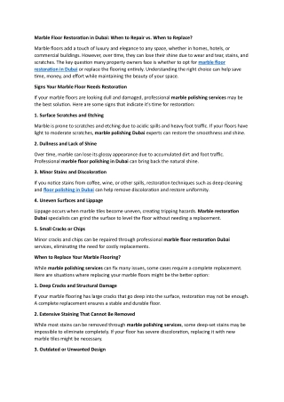 Marble Floor Restoration in Dubai: When to Repair vs. When to Replace?