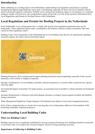 Local Regulations and Permits for Roofing Projects in the Netherlands