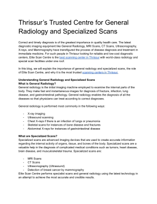 Thrissur’s Trusted Centre for General Radiology and Specialized Scans