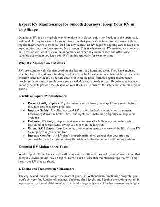 Expert RV Maintenance for Smooth Journeys