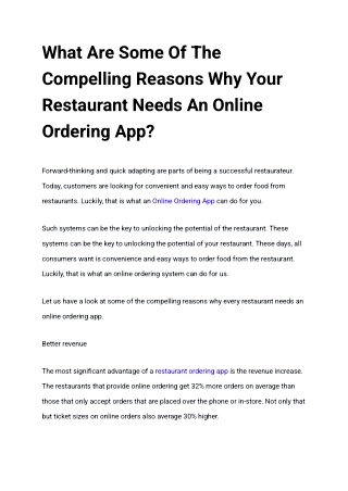 What Are Some Of The Compelling Reasons Why Your Restaurant Needs An Online Ordering App