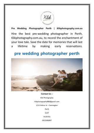 Pre Wedding Photographer Perth