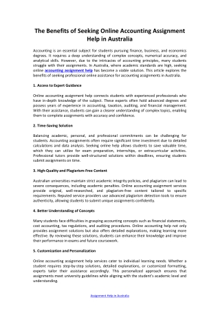 The Benefits of Seeking Online Accounting Assignment Help in Australia