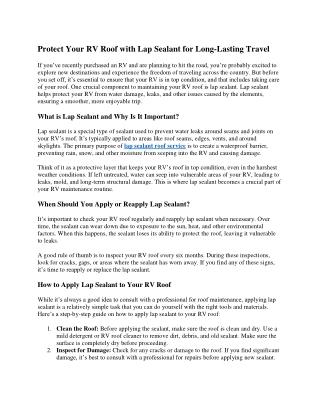 Protect Your RV Roof with Lap Sealant for Long