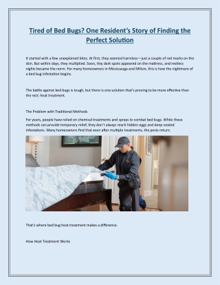 Tired of Bed Bugs One Resident’s Story of Finding the Perfect Solution