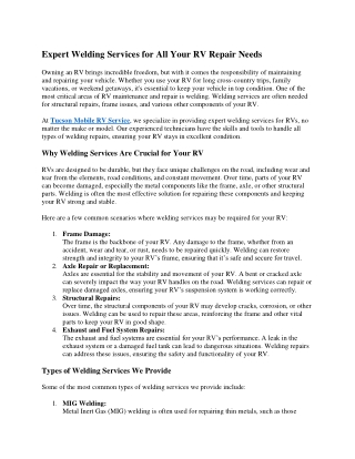 Expert Welding Services for All Your RV Repair Needs