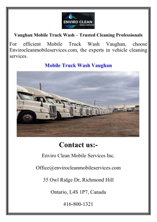 Vaughan Mobile Truck Wash – Trusted Cleaning Professionals